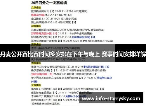 丹麦公开赛比赛时间多安排在下午与晚上 赛事时间安排详解
